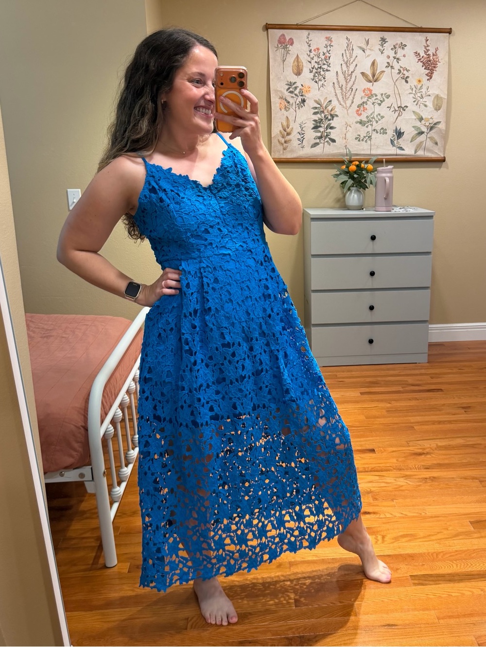 VICI Blue Lace Maxi Dress with V-Neck Large